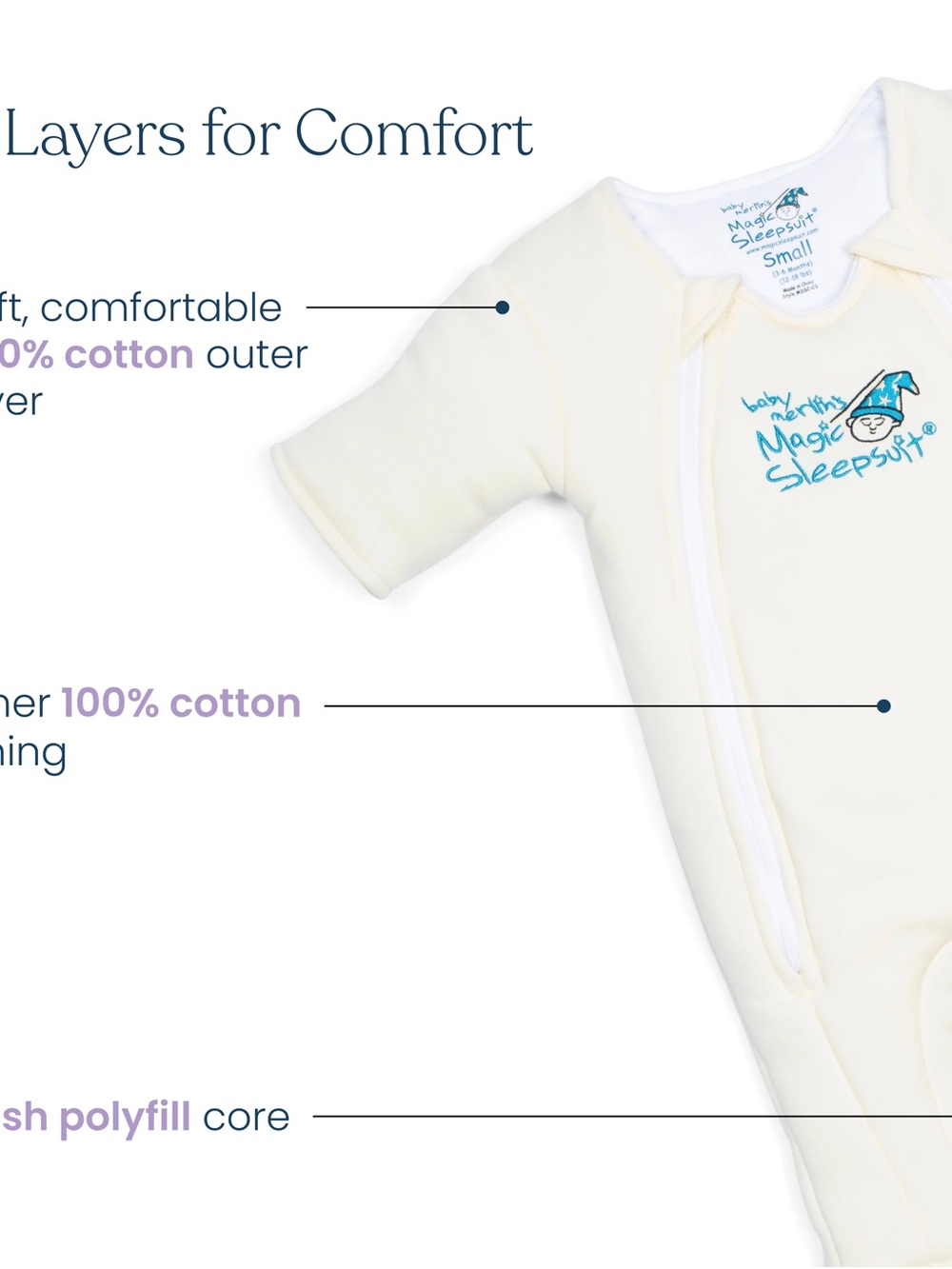 HALO Baby Merlin's Magic Sleepsuit Swaddle Transition - Yellow (Small; 3-6 mos) - Picture 6 of 6
